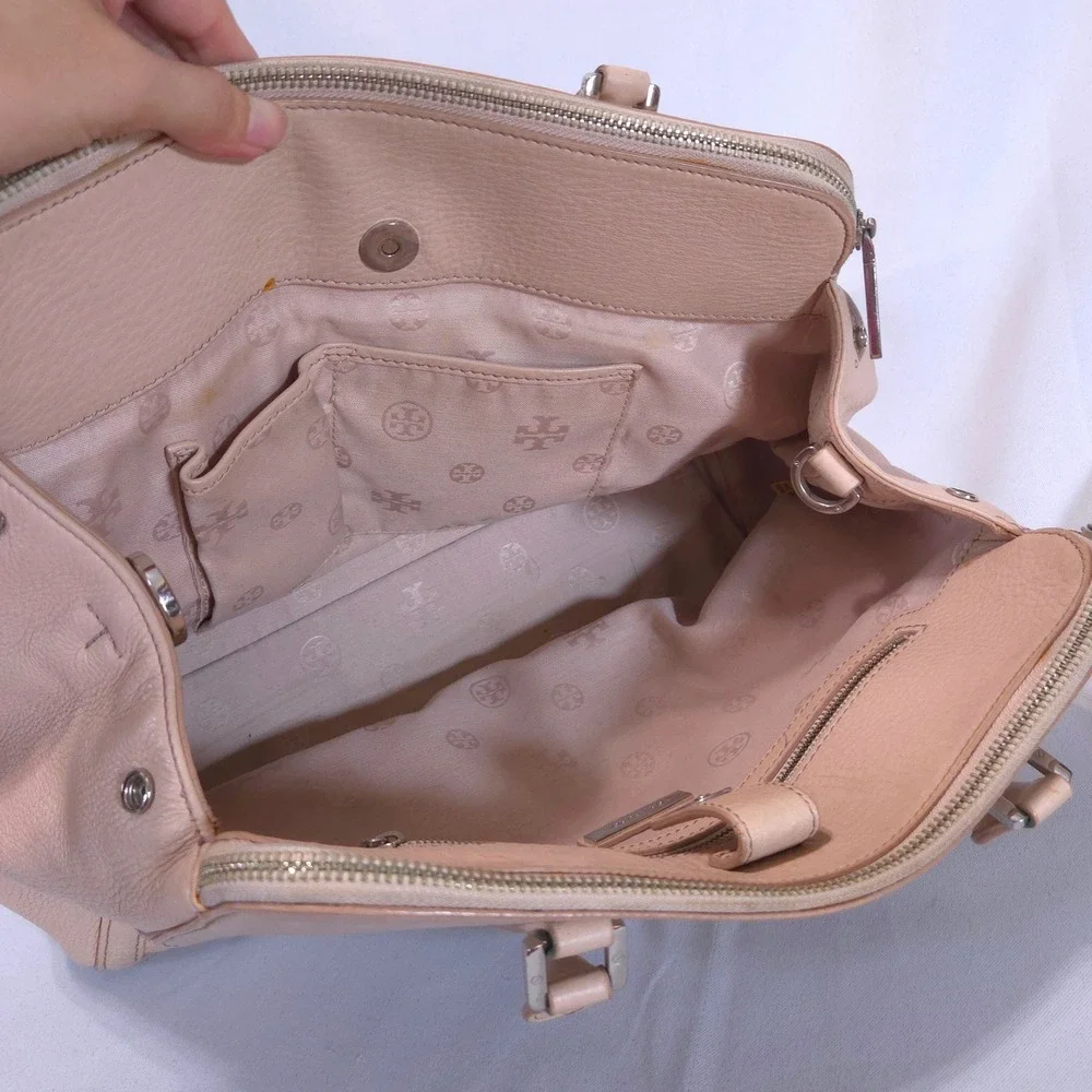 Tory Burch Mercer Dome Satchel Pebbled Leather Blush Pink Crossbody Turnlock
